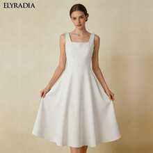 ELYRADIA Đầm dự tiệc cưới cho nữ, kiểu dáng giản dị, không tay, cổ vuông, thích hợp cho kỳ nghỉ hè, lễ tốt nghiệp, trang phục của mẹ, đầm dạ hội trang trọng. - trắng - Xem 8