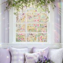 1/4片彩色花卉玻璃窗膜，彩虹效果花卉不透明隐私玻璃贴纸，可移除乙烯基贴纸，适用于家庭厨房浴室客厅 - 花卉彩膜 - 查看 11