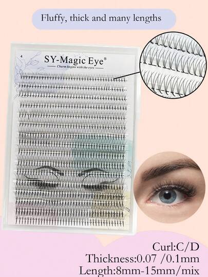 640 Pcs False Eyelashes Per Box,3D, Thickness 0.07mm / 0.1mm,8-15mm / Mix, Curl C / D ,Pointy Base Premade Fans Eyelash Extensions, Easy To Carry, Natural & Soft, Party And Travel, Beginner Friendly Salon Quality