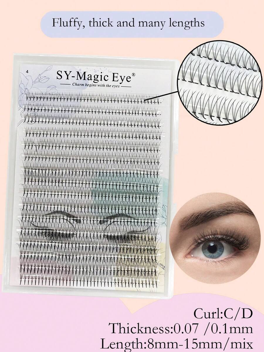 640 Pcs False Eyelashes Per Box,3D, Thickness 0.07mm / 0.1mm,8-15mm / Mix, Curl C / D ,Pointy Base Premade Fans Eyelash Extensions, Easy To Carry, Natural & Soft, Party And Travel, Beginner Friendly Salon Quality