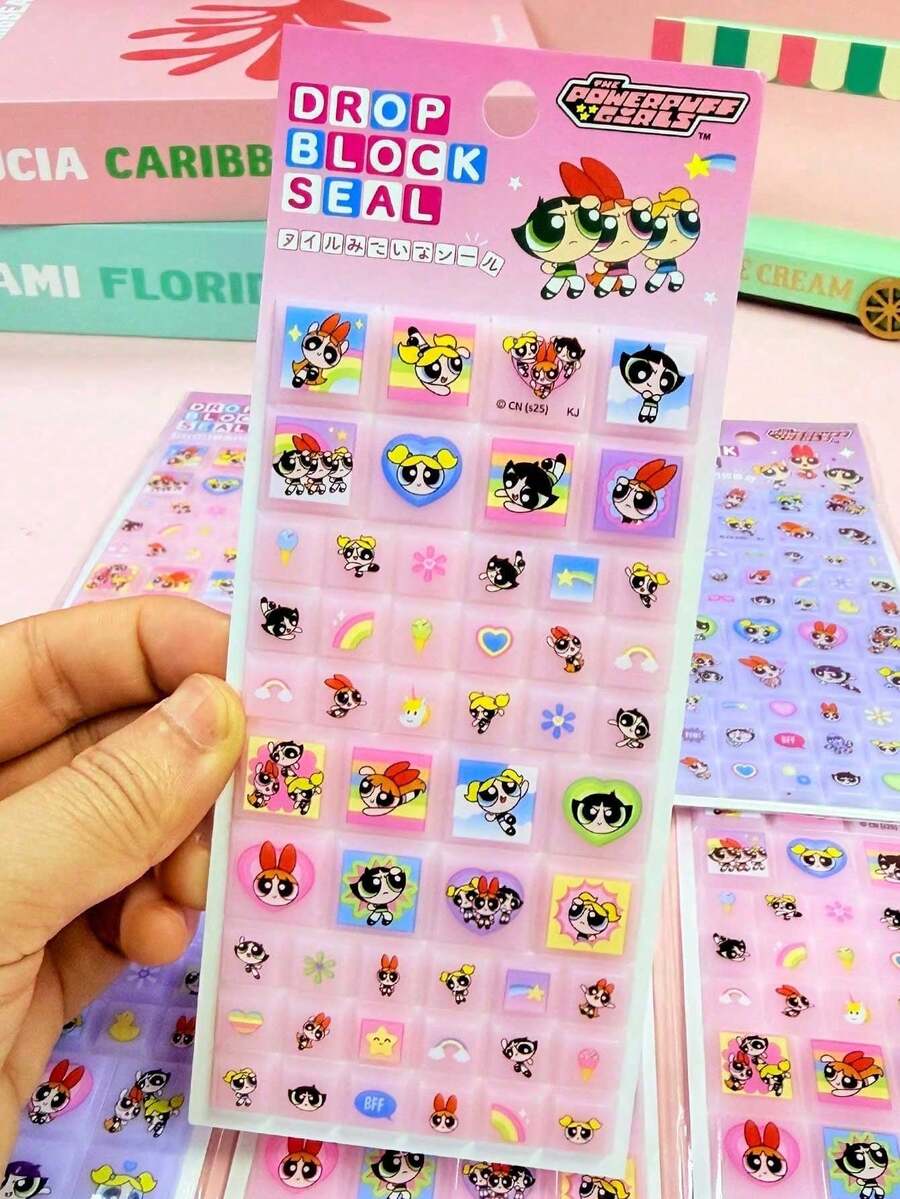 THE POWERPUFF GIRLS 3D Crystal Embossed Square Stickers, Suitable For Children And Girls As Guka Gifts, Limited Edition, Removable And Reusable Without Leaving Marks, Guka Seal, Candy Drop Stickers, Candy Drop Sticker Book, Smartphone Case Stickers, Sealed Candy Drop, Keychain Stickers - Multicolor - View 1