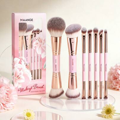 MAANGE Bộ 7 cọ trang điểm hai đầu kèm hộp giấy quà tặng Ngày của Mẹ, gồm cọ má hồng, cọ nền, cọ hoàn thiện, cọ phấn phủ, cọ phấn mắt, cọ chi tiết, dụng cụ trang điểm du lịch, bao bì màu hồng, quà tặng cho mẹ, quà tặng cho phụ nữ, quà tặng Ngày của Mẹ.