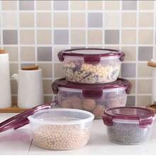透明密封食品储存容器，圆形保鲜容器带盖，最佳保鲜食品容器，塑料搅拌碗，可堆叠防漏可重复使用厨房储物容器，适用于微波炉、冰箱和洗碗机，适合存放欧芹、水果、面包、鸡蛋等。 - 紫色 - 查看 4