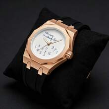 Đồng hồ nam thời trang và giản dị, dây đeo silicon đen cổ điển, mặt số khắc chữ cá nhân, đồng hồ thạch anh unisex, kim chỉ giờ có đèn nền ban đêm. - Một cỡ - Xem 7