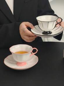 Cabin Kangaroo Bộ tách và đĩa sứ kẻ sọc thiết kế độc đáo, hình dáng tách không đối xứng, chất lượng cao, thích hợp dùng cho bữa sáng, văn phòng, uống nước thanh lịch, bộ tách và đĩa kiểu Pháp cổ điển có viền, thích hợp dùng cho trà chiều tại nhà, quà sinh nhật cho bạn gái. - Nhiều màu - Xem 4