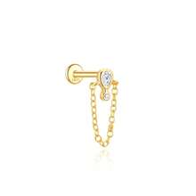 1pc 925 Sterling Silver Flat Back Ear Cuff Earring With Chain & Diamond Stud Earring, Ear Cartilage Earring, Ear Lobe Earring, Ear Cuff Earring For Women, Gift - Gold - View 20