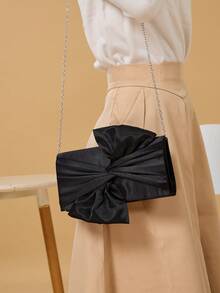 Bolso clutch de satén con mariposa & en forma de flor para fiesta, noche - Negro - Ver 4
