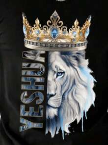 CAMISETA RELIGIOSA LEÃO YESHUA COROA UNISSEX 100% ALGODÃO - Preto - Visão 3