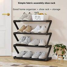 4-Tier Z-Shaped Shoe Rack, Durable Plastic Freestanding Storage Shelf, Curved Design, Multi-Functional Storage Rack, Easy To Assemble Floor-Standing Shoe Rack, No Tools Required, Compact Design, Suitable For Living Room Or Dorm, Stackable Space-Saving, Shoe Box, Vertical Shoe Rack - Multicolor - View 7