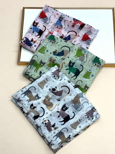 轻盈透气卡通印花流苏披肩，优雅可爱风格围巾，时尚波西米亚风女士真丝围巾，多功能大围巾，适合春夏户外防晒沙滩披肩