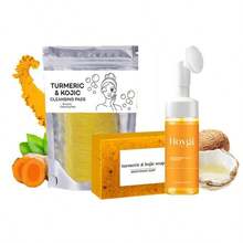 Turmeric Facial Cleanser Set (3 Pieces), Turmeric Tablets, Turmeric Cleansing Foam, Turmeric Facial Soap, Skincare Cleanser, Face Towel - Màu vàng - Xem 13