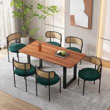 Set Of 4 Velvet Dining Chairs, Modern And Minimalist Style, With Four Metal Support Legs. Living Room And Bedroom Chairs, Made Of Green Rattan. - Dark Green - View 3