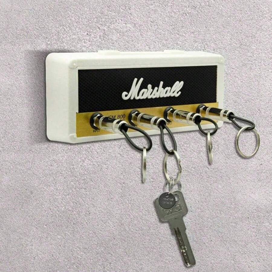 1Pc Wall Mounted Guitar Shaped Key Storage Box, Creative Music Theme Key Organizer With 4 Keychains, Wall Hanging Key Hook Holder, Home Entryway Decor For Guitar Enthusiasts & Musicians, - White Keychain Base+Four Plugs - View 1