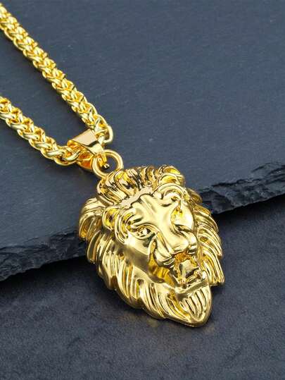 1 chiếc mặt dây chuyền hình đầu sư tử phong cách Hip Hop dành cho nam, mặt dây chuyền hình đầu sư tử dạng dây chuyền lúa mì.