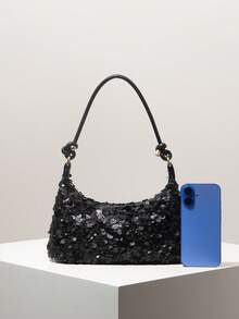 Women's Sequin Shoulder Bag, Random Pattern, Elegant Evening Clutch, Suitable For Party, Prom, Wedding - Black - View 3