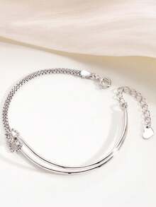 1pc S925 Sterling Silver Fashionable Minimalist Elegant Geometric Patchwork Bracelet, Versatile Daily Wear For Women - Silver - View 4