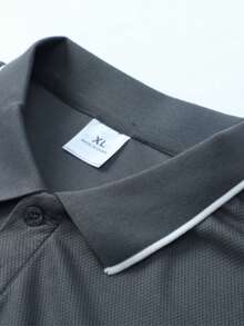 Men's Summer Short Sleeve Casual Commuter Contrast Collar Button Polo Shirt, Suitable For Golf Sports, Grey Polo Shirt - Grey - View 3
