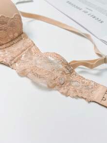 4pcs Lace Patchwork Bras For Women, High Support Thick Padded Lining, Removable Straps, Half Cup Strapless, Floral Lace Design, Suitable For Daily Wear, Wedding Dresses And Strapless Tops - Multicolor - View 7