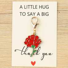 1pc/3pcs/5pcs Cute Red Carnation Enamel Keychain "A Little Hug To Say A Big Thank You" Sweet Appreciation Greeting Card Gift For Mom Teachers Friends Family - Multicolor - View 8