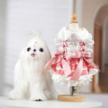 Váy ren xếp tầng hình thỏ dâu tây màu hồng dễ thương kèm nơ – Trang phục Lolita ngọt ngào cho chó/mèo. - Hồng - Xem 4