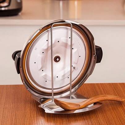 1 pieza Estante de acero inoxidable para tapas de ollas con rejilla de drenaje, sin necesidad de perforar, soporte desmontable para utensilios, almacenamiento de cocina conveniente para tapas de ollas y utensilios de cocina