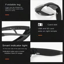 智能视频眼镜，1080P高清户外运动眼镜，电脑摄像头，随身摄像头，录像机，120°广角，180分钟续航，配备64GB存储卡 - 查看 6