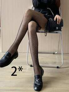 Plus Size Women Fishnet Stockings, Sexy Rhinestone Fishnet Tights - Multicolor - View 19