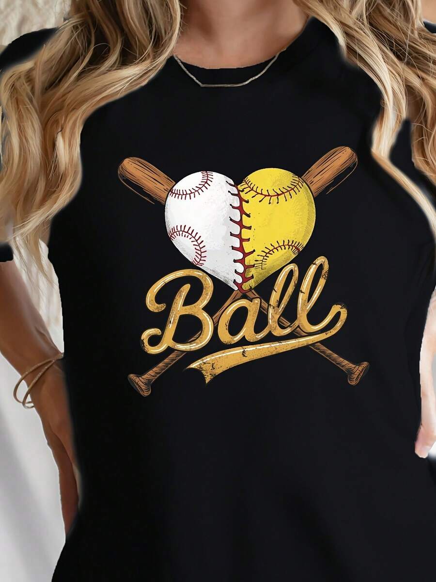 Softball Baseball Women'S Tee Shirt Fits Comfortably - Black - View 1
