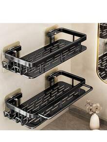 Estantería de baño sin taladro, estante de almacenamiento para el baño, organizador de tocador montado en la pared - Multicolor - Ver 2