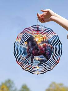 A Beautiful Stained Glass Horse Wind Spinner - 3D Metal Kinetic Garden Art For Indoor/Outdoor Decor - Battery-Free Wind Chime For Patios, Lawns, And Gardening - 1PC - View 1