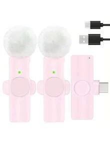 2.4G Wireless Lavalier Microphone, Type-C Interface, Plug And Play, Ultra-Low Latency, Built-In Noise Cancellation Chip, Suitable For Video Recording, Interviews, Podcasts, Vlogs, 50mAh Rechargeable Battery - Pink - View 11