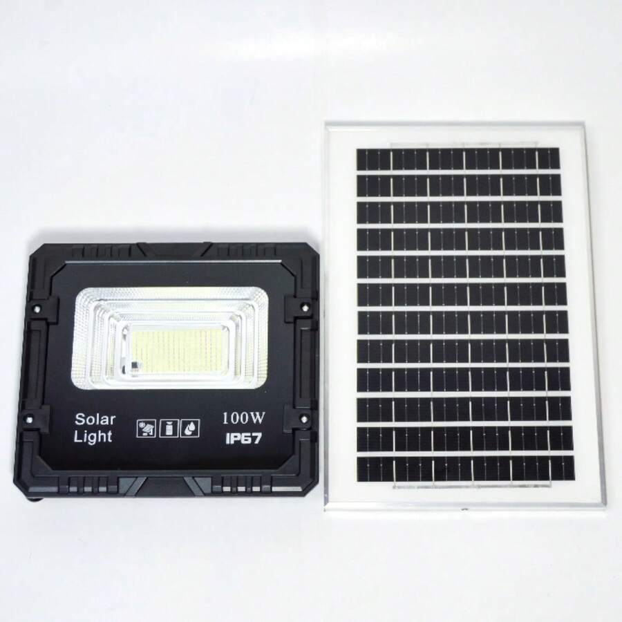 Reflector Lampara Led Solar 100w 6500k Luz Blanca CControl HYF080 casa de campaña ventilador portátil pila portatil para celular Producto de calidad Diseño moderno - Negro - Ver 1