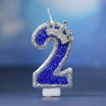 1支金属皇冠装饰数字生日蜡烛，亮蓝色0-9数字蜡烛，适用于生日蛋糕、节日和派对，男女通用 - 生日蠟燭數字 - 查看 4
