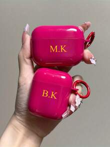 Hộp đựng tai nghe in tên chữ cái theo yêu cầu (có móc khóa), quà tặng cá nhân hóa, quà Giáng sinh, quà tựu trường, quà Valentine, quà sinh nhật/lễ hội, quà tặng cho nam/nữ, quà tặng cá nhân hóa. - Màu Hồng Tươi - Xem 2
