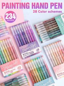 Juego de bolígrafos planificadores de pintura Languo, 45/72/99/168/252 piezas/caja de marcadores de color neutro, 36 grupos de alta rentabilidad estilo INS de gran capacidad individual y paquete combinado, bolígrafos resaltadores para estudiantes, marcadores coloridos para dibujo artístico, anime, cómics, apilables, bolígrafos de acuarela con lindo patrón de corazón - Conjuntos - Ver 2