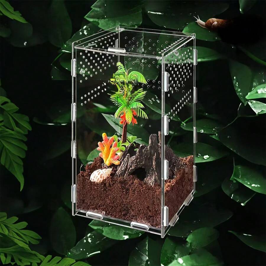 1pc Acrylic PVC Spider Breeding Box, Reptile Terrarium (Temperature Gauge Not Included) - Multicolor - View 1