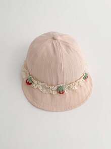 1pc Baby Girls Lace Strawberry Soft Brim Cap, Adjustable Large Brim Breathable Sun Hat For Outdoor - Children's Lace Strawberry Baseball Cap - View 9