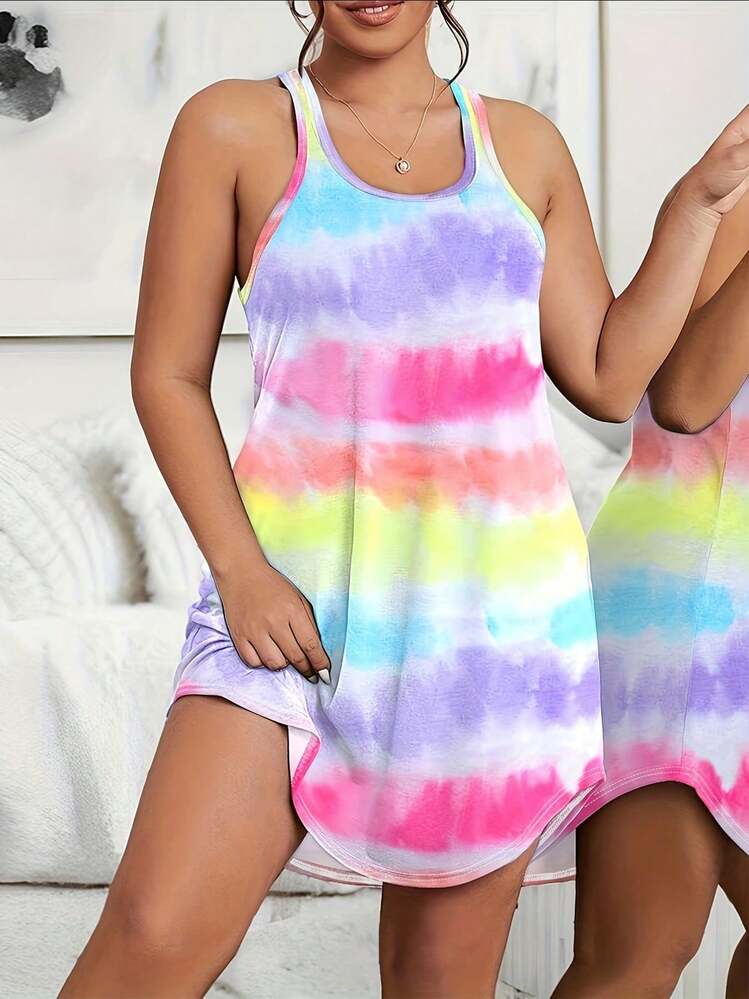 [ComfortablePlus Size] Comfortable Plus Size Sleeveless Nightgown  Random Prints Sleep Dress For Women - phong cách - Xem 2
