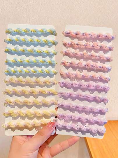 20个/套 马卡龙蕾丝发圈，甜美少女风发绳 - 适合女孩和女士，蓝黄、粉紫、米黄、浅紫等柔和色彩，如同在头发上佩戴一块春日奶油蛋糕，柔软舒适。