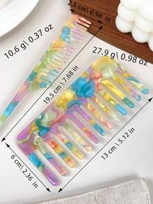 2 piezas Juego de peines de acetato, peine desenredante de dientes anchos y peine de estilo de dientes finos, cepillo de cabello antiestático para cabello húmedo y seco, accesorios de salón y hogar, decoración del dormitorio, accesorios de viaje - Multicolor - Ver 2