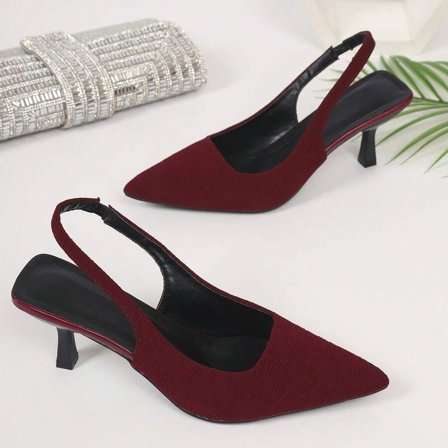 Women's High Heels, Fashionable Versatile Work Shoes, Striped Reddish-Brown French Style Summer Sandals