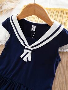 Girls' Summer Dress, Toddler New Style Baby Fashionable Childrenswear Thin Sleeveless Dress, Mid-Sized Children Navy Style Summer - Royal Blue - View 3