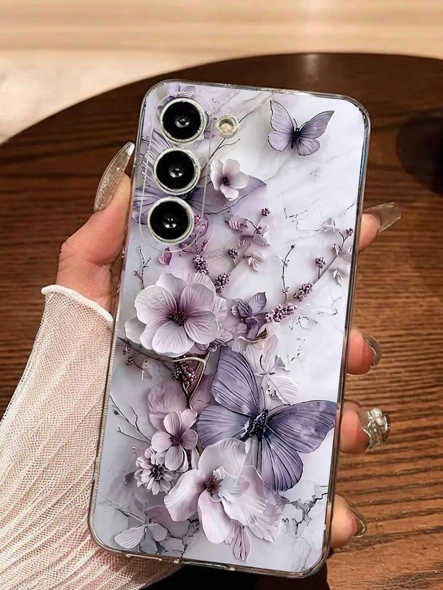 1个高级梅紫色蝴蝶软透明手机壳,兼容三星Galaxy A04e/12/A13/A14/A34/A50/A52/A53/A54/S21/S22/S23/S24/S25/S25Ultra - 無色 - 查看 1