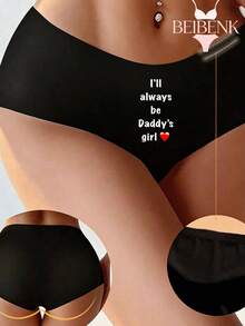 BEIBENK Ill Always Be Daddys Girl Printed Stretchy High Waist Women Underwear,Women Briefs, Sexy Seamless Breathable,Ice Silk Panties, Panties For Women,Ropa Interior Demujer - 黑色5 - 查看 2