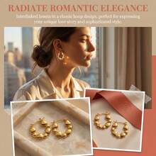 Brincos de argola delicados com coração dourado e miçangas, estilo vintage minimalista, em aço inoxidável, perfeitos para o dia a dia. Ideal para presentear em casamentos, festas e aniversários. - Ouro - Ver 10