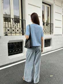 Women's Minimalist Elegant Academic Commute Modern Solid Color Button-Up Cardigan, Spring/Summer White - Milk Blue - View 3