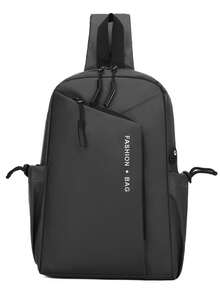 男士黑色字母印花尼龙多口袋拉链休闲斜挎包，单件装，适合日常通勤 - 彩色 - 查看 15