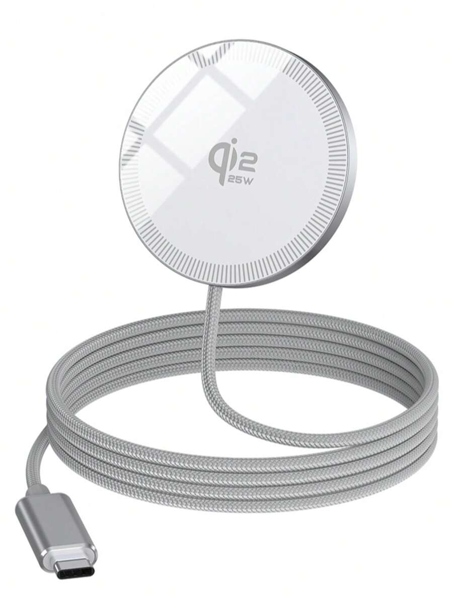 Sạc không dây từ tính hợp kim đen, sạc ô tô 25W, sạc nhanh, tương thích MagSafe, dành cho điện thoại thông minh IOS, thiết kế hợp kim nhôm siêu mỏng 5.3mm, giao diện Type-C, cáp bện USB-C, màu cam, bạc, đen, quà tặng mùa xuân, lễ Phục sinh. - bạc - Xem 1