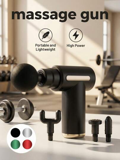FIYIBAN 便携式可充电按摩枪，配有4个可替换按摩头，深层肌肉放松，USB充电，锂电池，1800mAh容量，运动户外电子配件