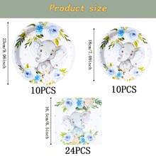 Blue Flower Elephant Disposable Tableware Set, 7/9 Inch Party Plates, Disposable Paper Plates, Cups, Napkins, Suitable For Festivals, Weddings, Engagements, Birthdays, Parties, Celebrations - Multicolor - View 14
